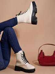 حذاء Shoetopia الأنيق ذو الرقبة المتوسطة باللون الكريمي للنساء والفتيات