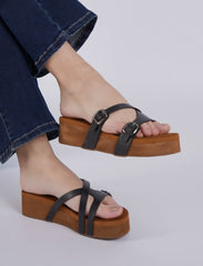 Casual Fashion Sandals 2 Inches Wedge Open Back Round Toe Heels
