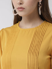 Women's Olive Polyester Moss pintuck and pleated Midi dress