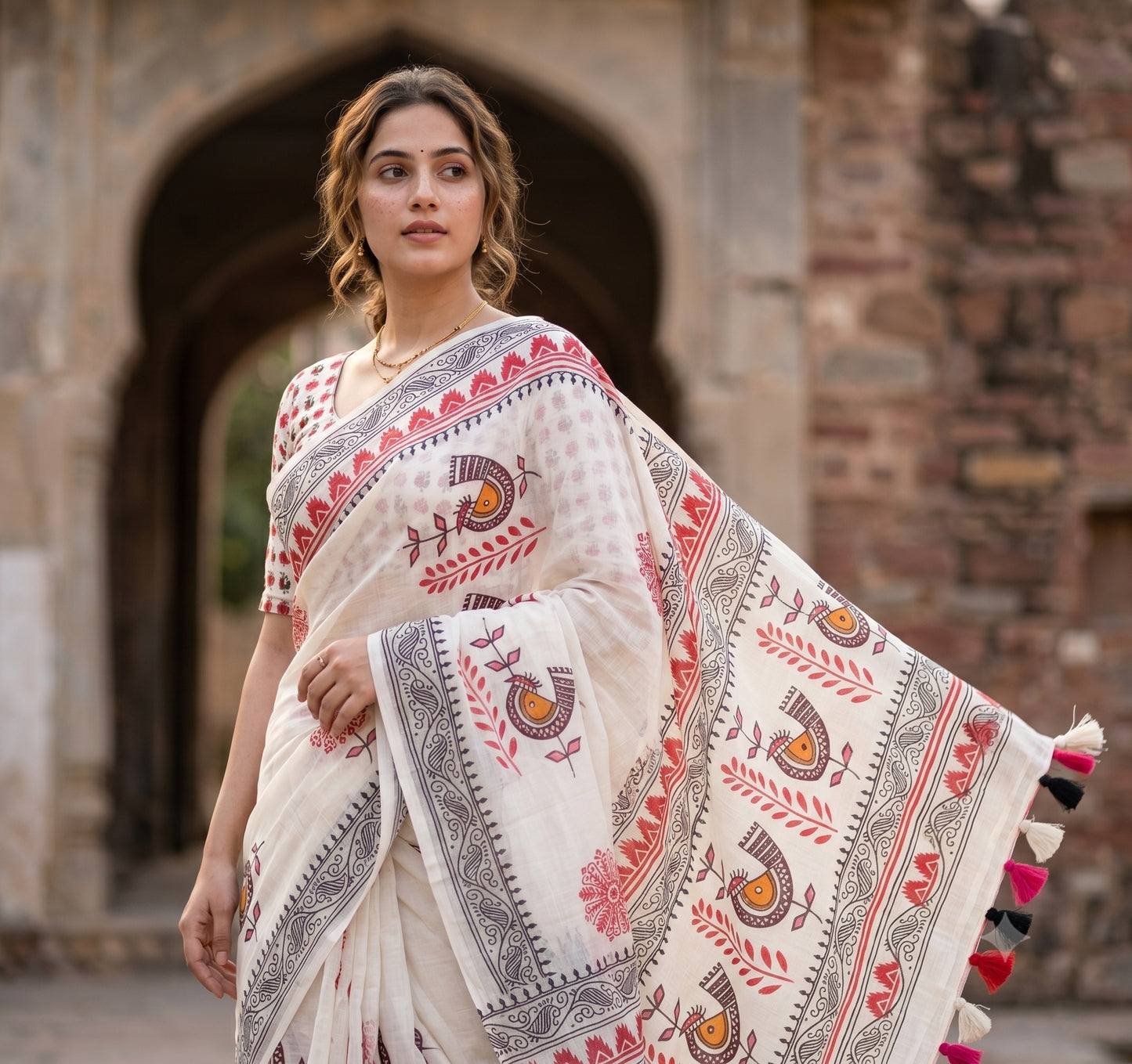 Soft linen saree with shaded style prints.