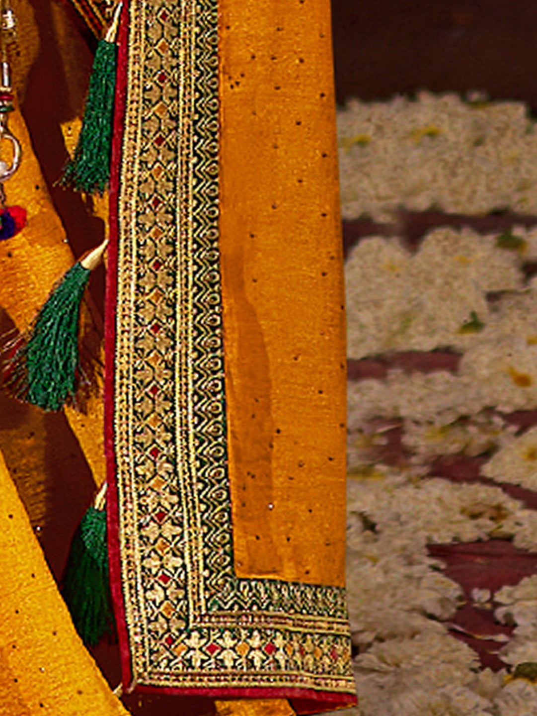 Women's Vichitra Silk Yellow Embellished Designer Saree With Blouse Piece