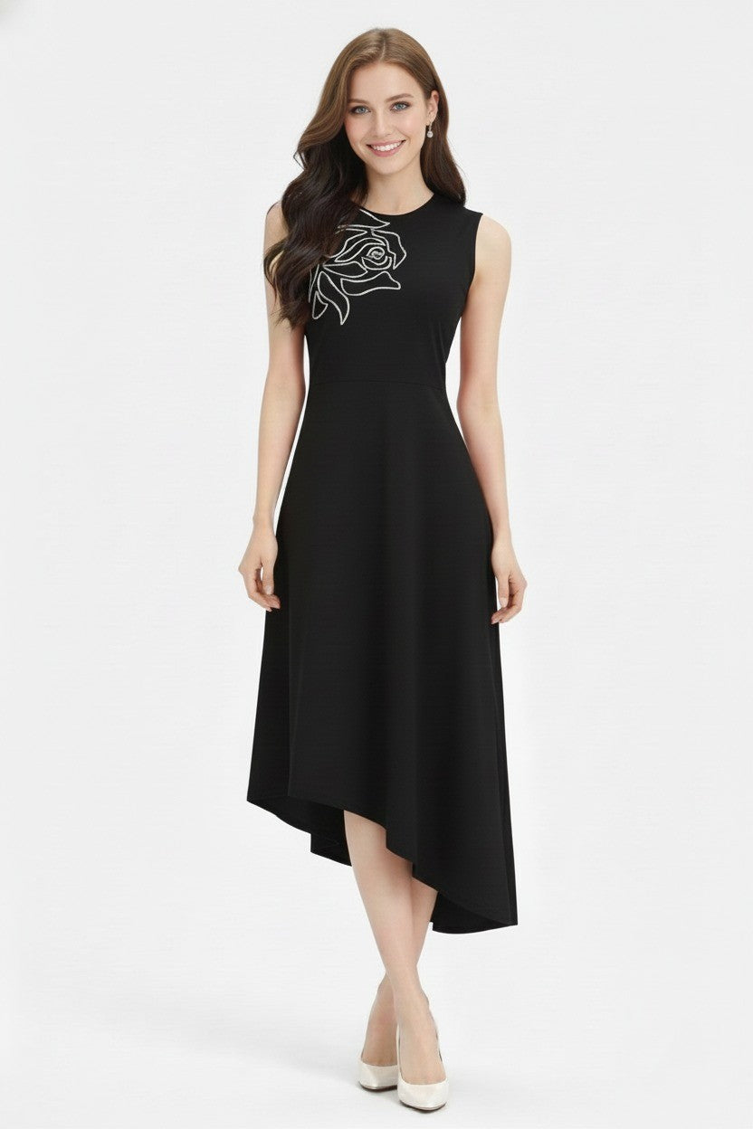 Black Embroidered Asymmetric Dress-ADR-19901