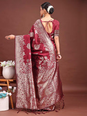 Emerald Banarasi Silk Saree with Zari Floral Work - Elegance Woven in Every Thread
