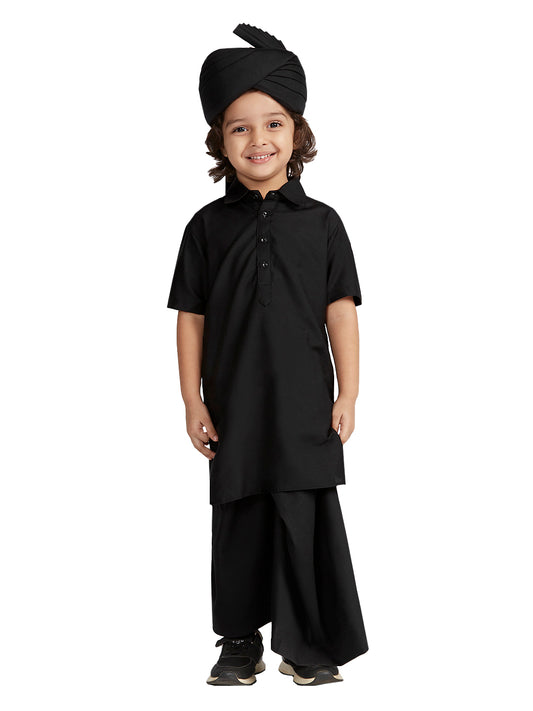 Boys' B Black Viscose Kurta Lungi And Safa set