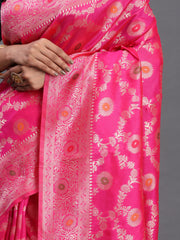 Pink Banarasi Silk Saree with Floral Zari Weaving – Festive Traditional Elegance for Weddings & Celebrations