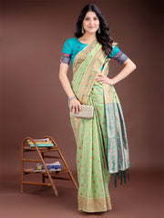 Elegant Sky Blue Cotton Saree with Contrast Pallu – Perfect Blend of Tradition & Comfort