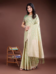 Elegant Peach Pink Linen Cotton Saree for Women – Soft Lightweight Saree with Subtle Self-Weave & Tassel Pallu