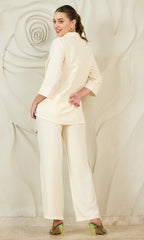 Cream Linen Embroidered Co-Ord Set