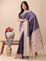 Graceful Blue & Beige Lichi Silk Saree with Elegant Woven Pallu – Timeless Beauty for Every Occasion