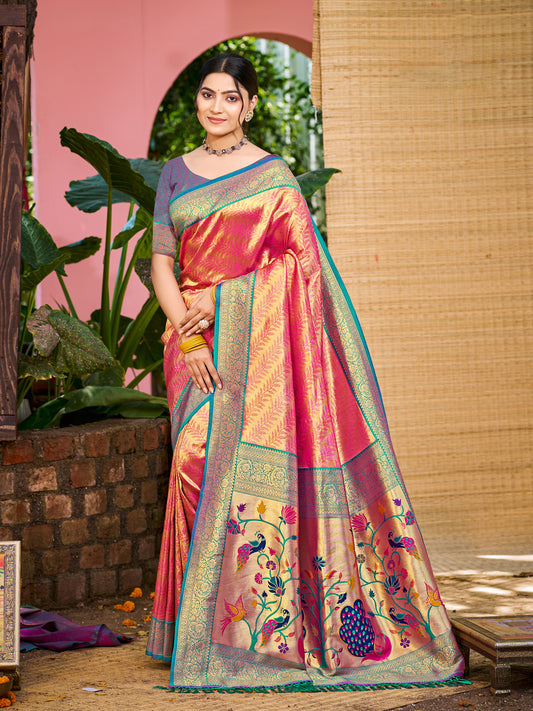 Elegant Kanjivaram Silk Saree with Rich Zari Work and Peacock Pallu | Traditional Bridal and Festive Wear
