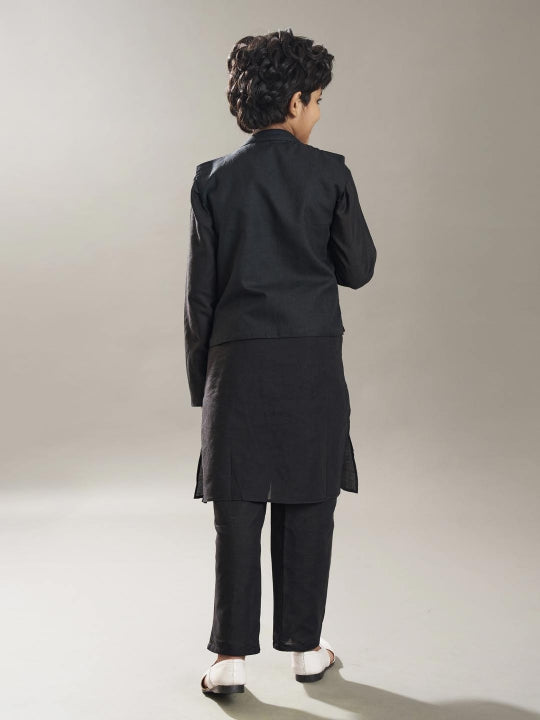 Boys Black kurta matching pajama with a black embroidry jacket