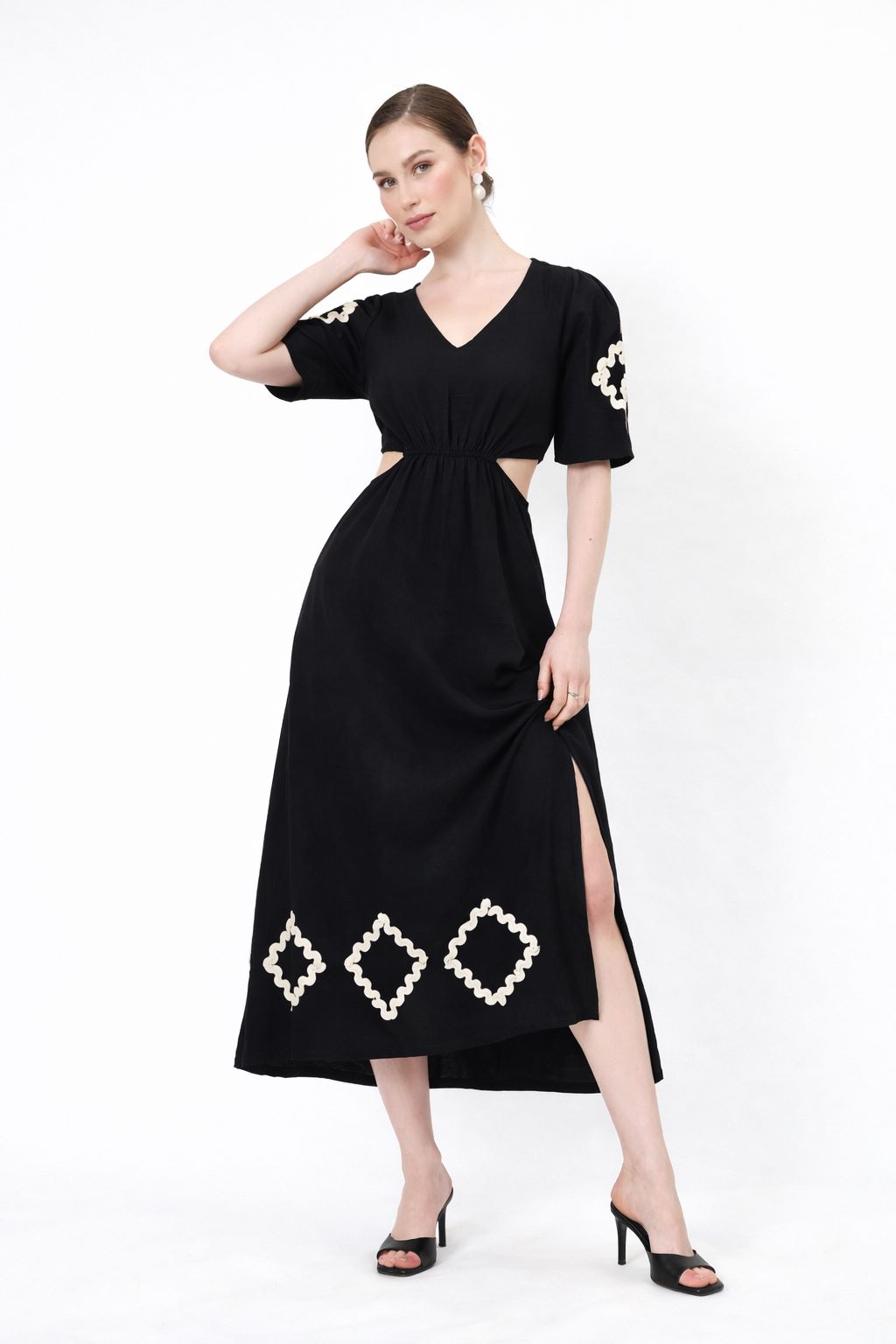 Puff Sleeve Linen A-Line Maxi Dress