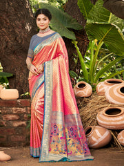 Kanjivaram Silk Saree for Women Yellow Wedding Wear with Red Blouse Rich Zari Woven Design Saree