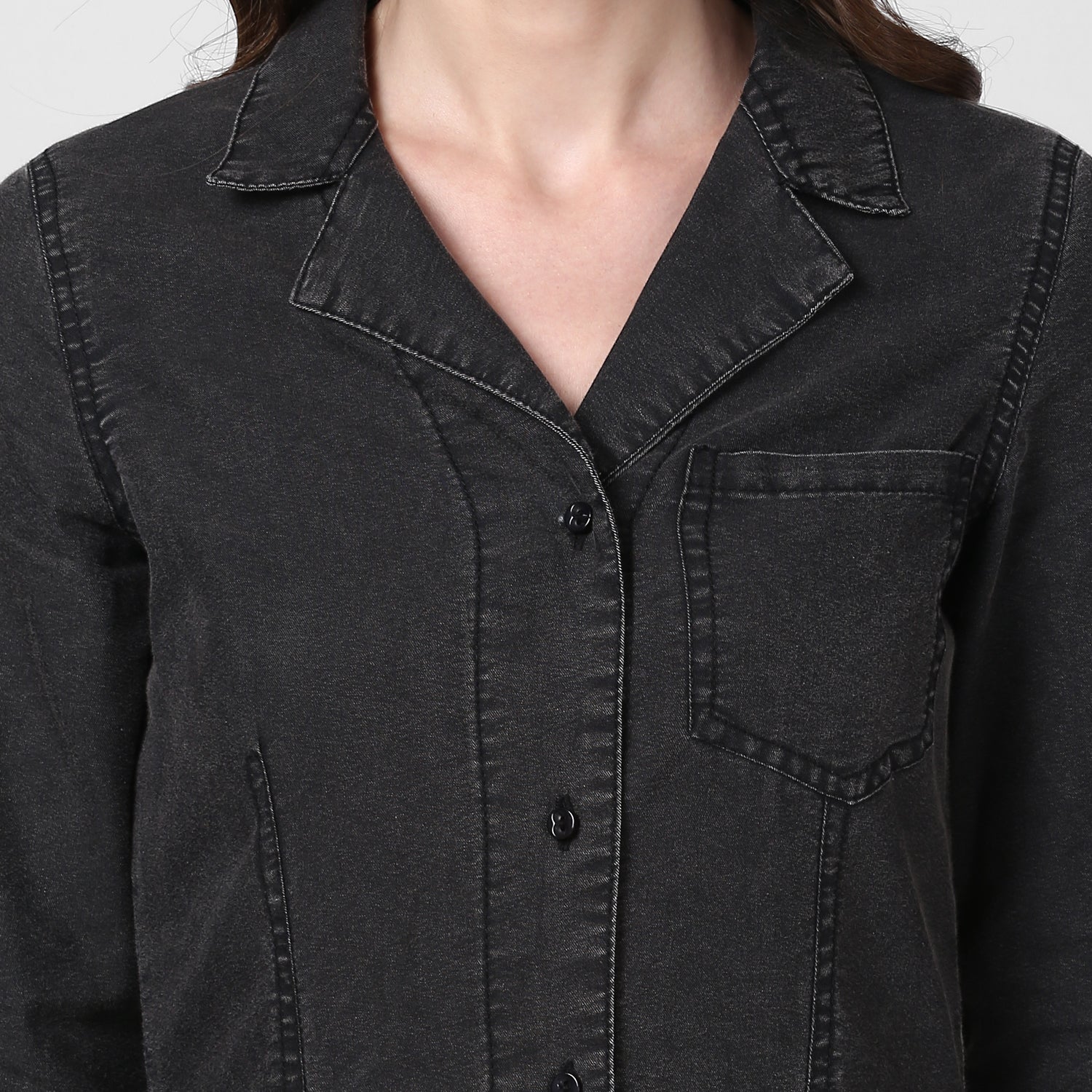 StyleStone Women's Black Denim Lapel Style Shirt Dress