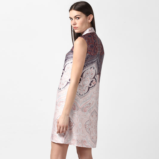 Women's Satin Printed Dress with front Buttons