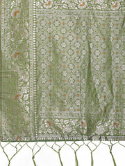 Elegant Sea Green Linen Cotton Saree with Silver Zari – Perfect Blend of Comfort & Charm