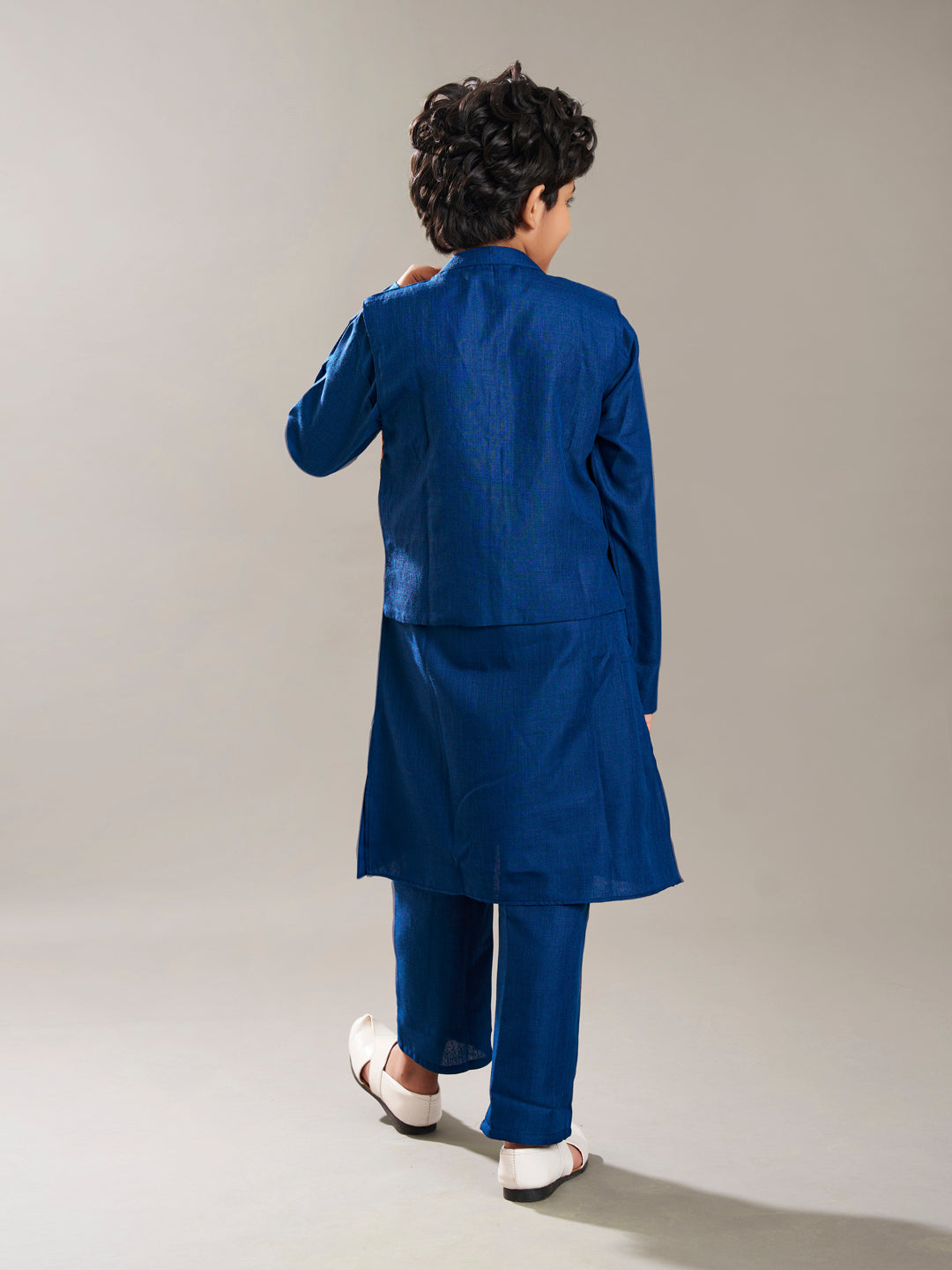 Boys blue kurta pajama with a blue embroidry jacket