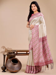 Radiant Sky Blue Silk Saree with Pink & Blue Floral Pattern – Perfect for Weddings & Festive Glamour