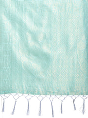 Elegant Sea Green Cotton Saree for Women – Soft Lightweight Saree with Zari Woven Butta & Tassel Border