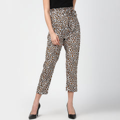 Women's Animal Print Paperbag Elasticated waistline Pants