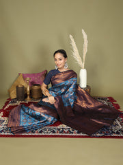 Majestic Red & Teal Silk Saree with Rich Woven Pallu – A Regal Touch for Special Moments