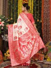 Traditional Red Art Silk Temple Border Festive Wedding Wear Saree