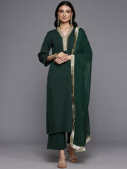 Women Green Gota Lace Embellished Kurta With Bottom And Dupatta