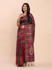 Elegant Jacquard Linen Cotton Saree with Traditional Multicolor Weave & Tassel Pallu - Festive & Casual Wear for Women
