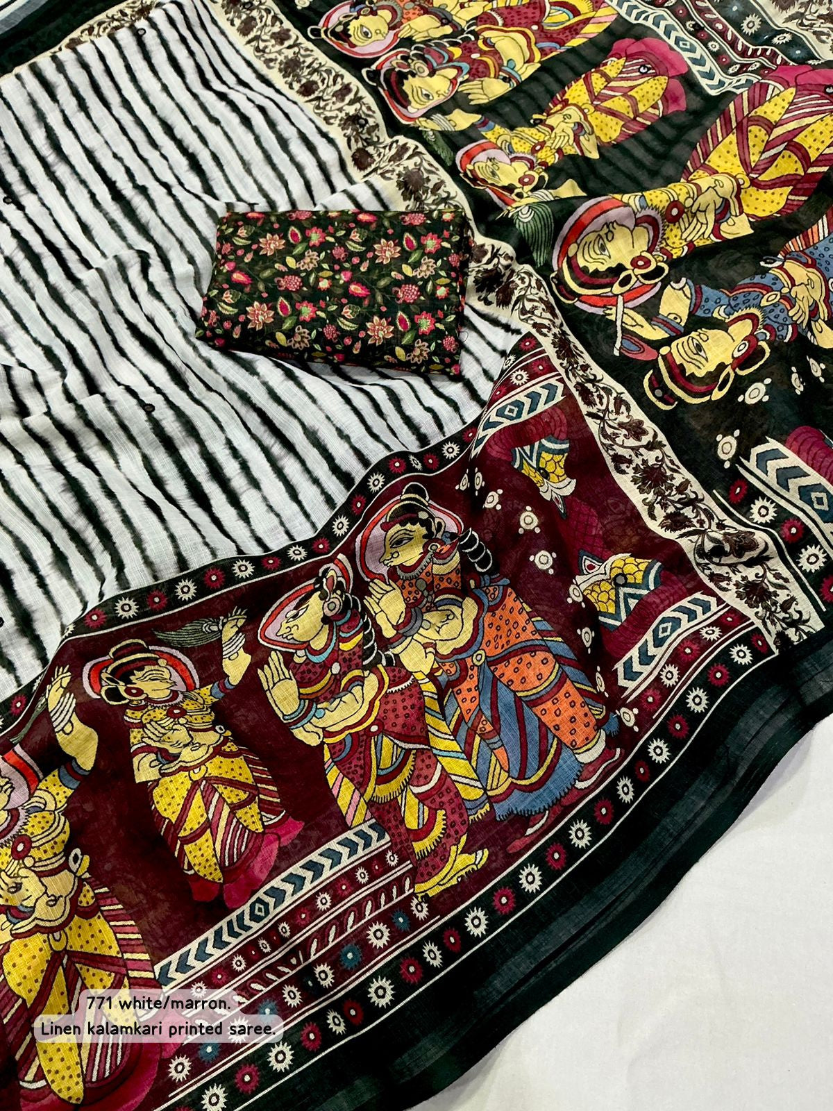 Soft linen saree with shaded style prints.
