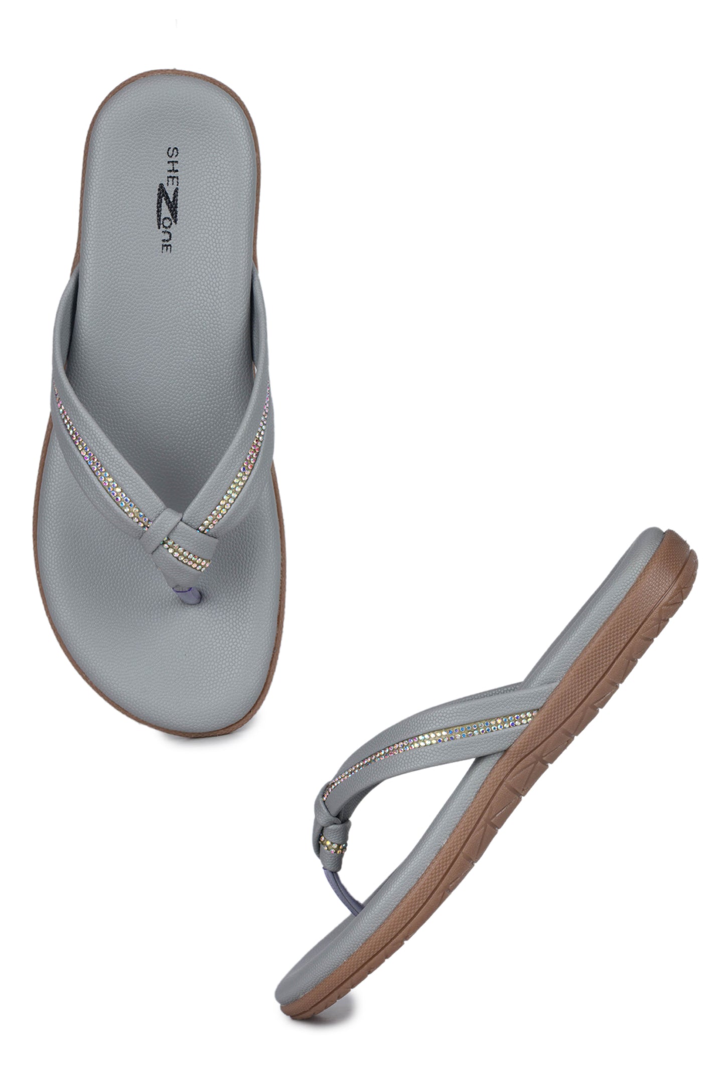 Casual Grey One Toe Flats Round Toe Slip-On Flats