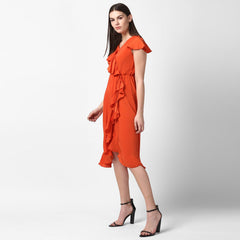 Women's Yellow Front Ruffle Dress