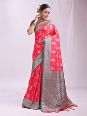 Banarasi Silk Saree with Silver Zari Border & Paisley Design - Festive Wedding Wear | Elegant Traditional Pallu | Soft Silk Finish for Women | Cultural Ethnic Saree