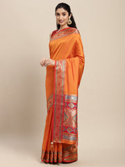 Ethnic Navy Blue Party Wear Saree with Rich Pallu and Contrast Red Zari Border