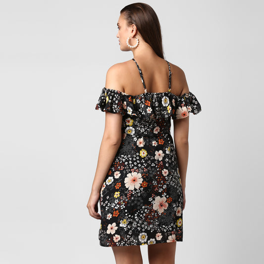 Women's Black Crepe Dress with Straps