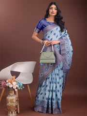Stylish Green Linen Cotton Saree with Woven Design – Lightweight Elegance for Everyday Grace