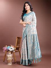 Graceful Cream & Pink Linen Cotton Saree with Rich Zari Pallu – A Touch of Royal Comfort
