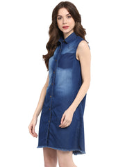 Women's Blue Dress with Pocket Impression Wash