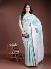 Elegant Peach Pink Linen Cotton Saree for Women – Soft Lightweight Saree with Subtle Self-Weave & Tassel Pallu