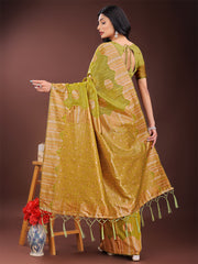 Teal Blue Linen Cotton Saree with Woven Geometric Zari Motifs – Elegant Festive Wear for Women