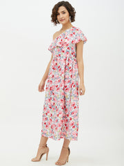 Women's Floral One shoulder Polyester Crepe Long dress