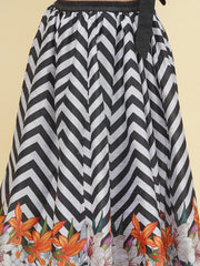 Girls Indo-Western Black & White Zig Zag Flower Digital Printed Top & Ready to wear Lehenga