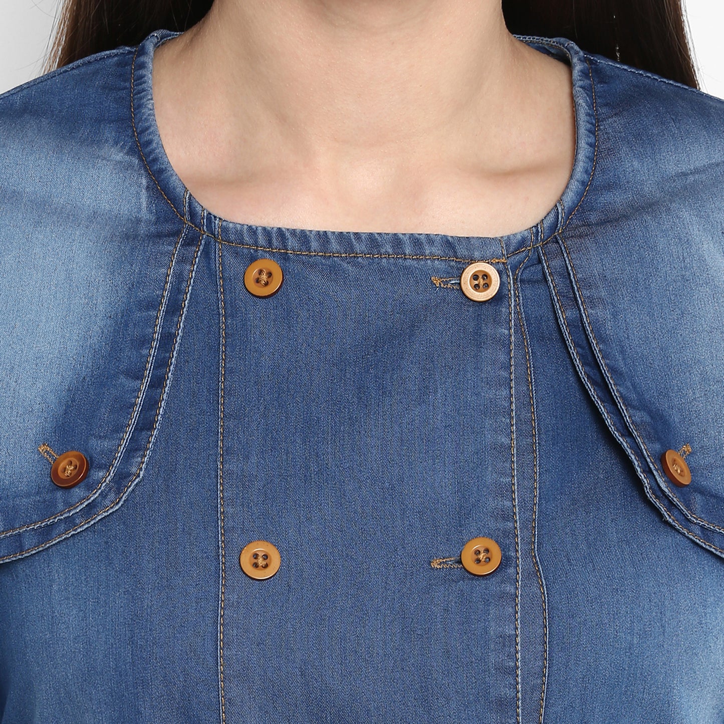 StyleStone Women's Denim Dress with Shoulder Placket detail
