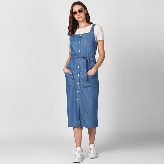 Women's Light Blue Denim Dress with Straps (inner not included)