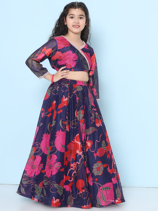 Girls Purple & Red Ready to wear Choli & Lehenga