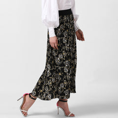 Women's Black Chain Print Pleated Skirt