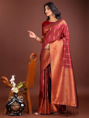 Teal Blue Linen Cotton Saree with Golden Zari Leaf Woven Design & Rich Pallu – Festive Wear | Office Look | Soft Drape