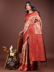 Majestic Red & Grey Silk Saree with Rich Woven Pallu – A Regal Touch for Special Moments