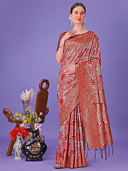 Elegant Green Floral Lichi Silk Saree with Zari Weaving and Rich Pallu – Wedding & Festive Wear Saree
