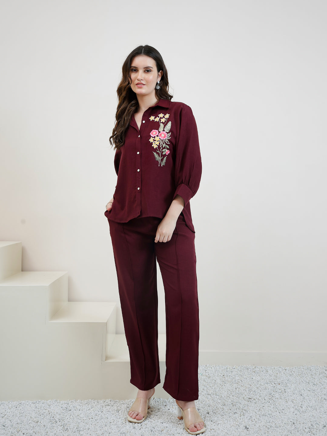 Embroidered Linen Shirt With Trousers