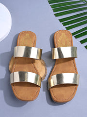 حذاء مسطح أنيق باللون الذهبي من Shoetopia للنساء